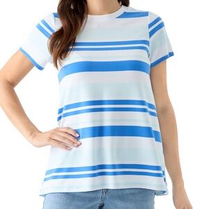 Crown & Ivy xxl short sleeve blue white pleated back t-shirt casual new